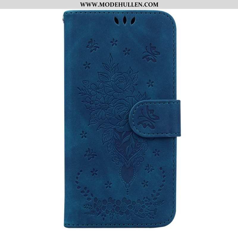 Flip Case Für Samsung Galaxy S23 5G Mit Kordel Riemchenrosen Und Schmetterlinge