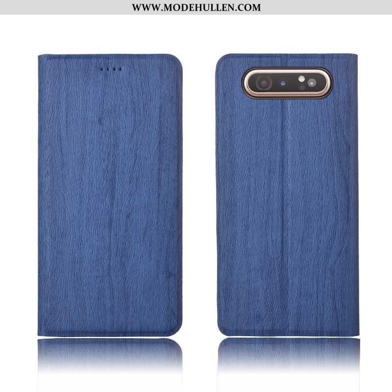 Hülle Samsung Galaxy A80 Nubuck Muster Silikon Clamshell Schutz Neu Blau