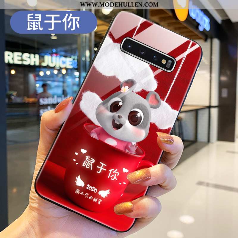 Hülle Samsung Galaxy S10+ Schutz Glas Netto Rot Rot Handy Neu Ratte Rote