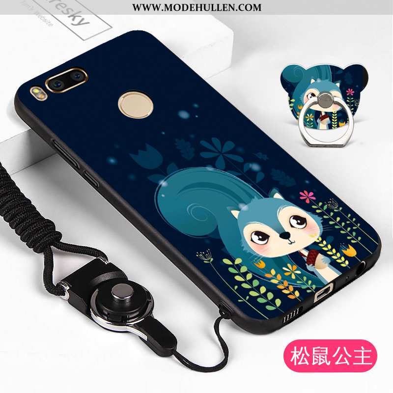 Hülle Xiaomi Mi A1 Karikatur Silikon Nubuck Handy Dunkelblau Mini