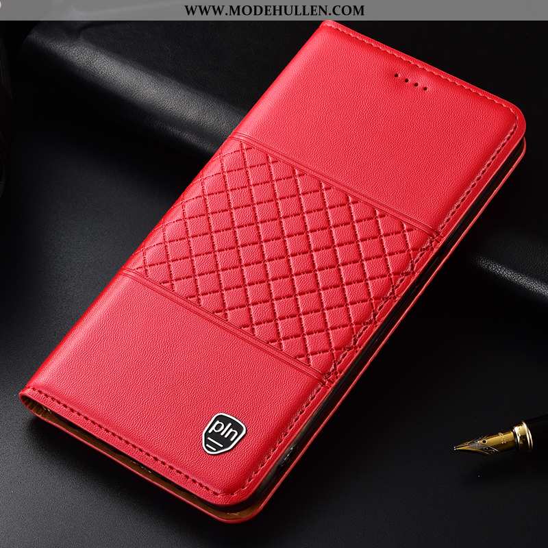 Hülle Xiaomi Mi Max 3 Lederhülle Echt Leder Mini Anti-sturz Case Rot Mesh Rote