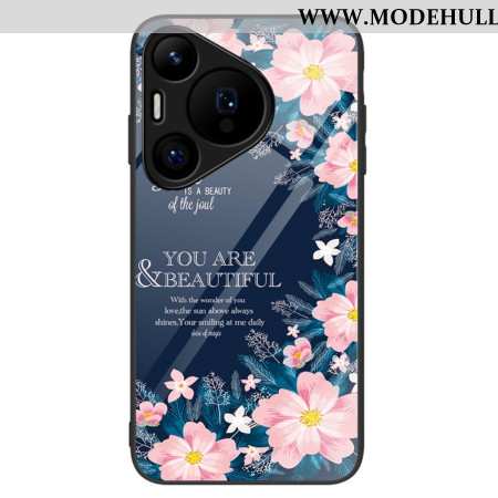 Hülle Für Huawei Pura 70 Rosa Blumen Aus Gehärtetem Glas