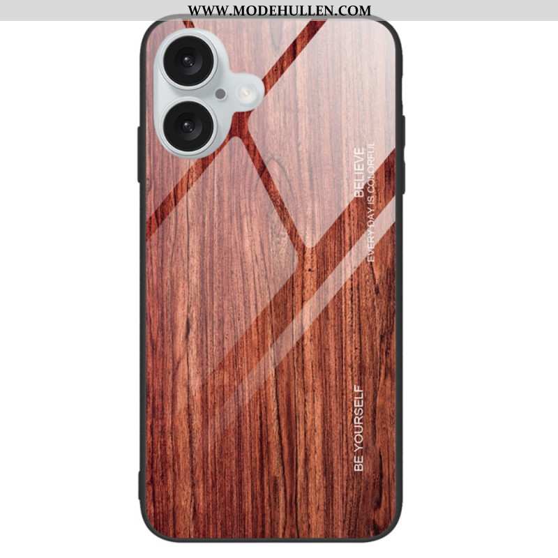 Hülle Für iPhone 16 Plus Holz Aus Gehärtetem Glas