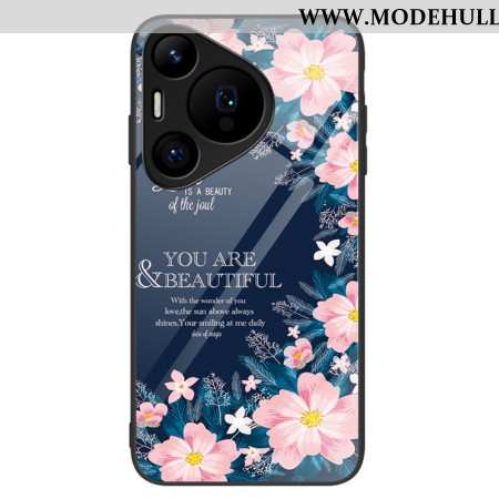 Hülle Huawei Pura 70 Pro Handyhülle Rosa Blumen Aus Gehärtetem Glas