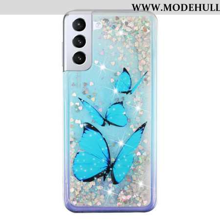 Hülle Samsung Galaxy S24 Plus 5g Handyhülle Flüssiger Glitzer Mit Blauen Schmetterlingen