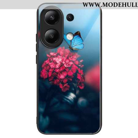 Hülle Xiaomi Redmi Note 13 4g Handyhülle Rote Blumen Und Schmetterlinge Aus Gehärtetem Glas