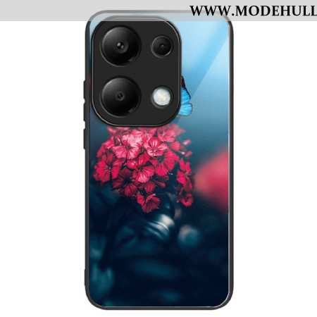 Hülle Xiaomi Redmi Note 13 Pro 4g Rote Blumen Und Schmetterlinge Aus Gehärtetem Glas