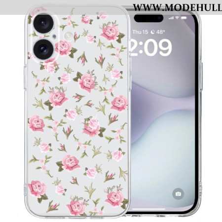 Hülle iPhone 16 Handyhülle Rosa Blumen Mit Transparentem Rand