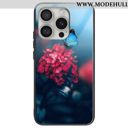 Hülle iPhone 16 Pro Blumen Und Schmetterling Aus Gehärtetem Glas