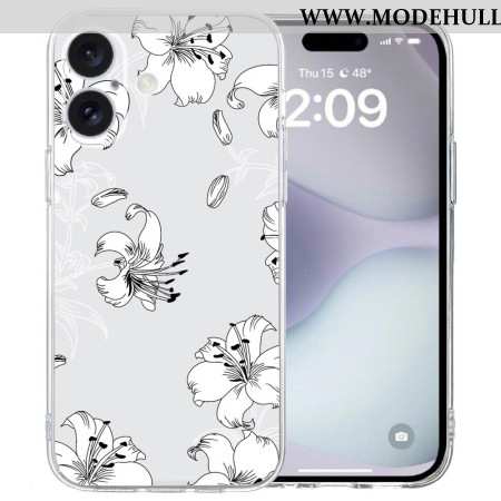 Hülle iPhone 16 Weiße Blumen Mit Transparentem Rand