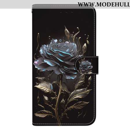 Lederhüllen Für Oppo Reno 12f 5g Schwarze Rose Mit Riemen