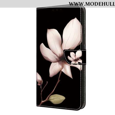 Lederhüllen Für Samsung Galaxy S24 5g Rosa Blume Auf Schwarzem Hintergrund