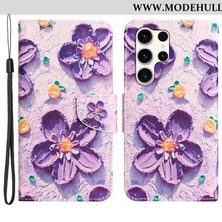 Lederhüllen Für Samsung Galaxy S24 Ultra 5g Lila Blumen Mit Riemen