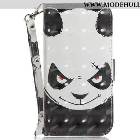 Lederhüllen Für iPhone 16 Plus Wütender Panda Mit Riemen