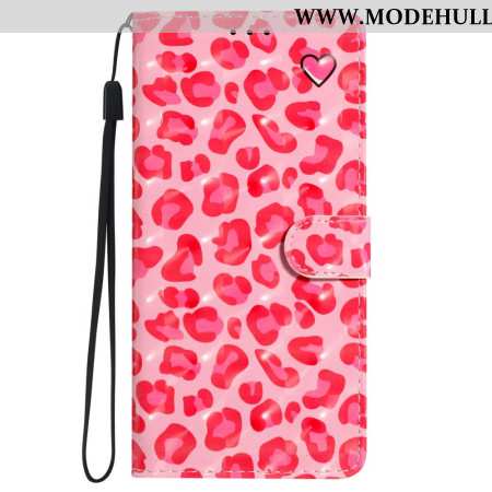 Lederhüllen Für iPhone 16 Rosa Leopardenmuster Mit Riemen