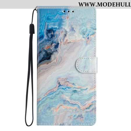 Lederhüllen Oppo A98 5g Handyhülle Blauer Marmor Mit Riemen