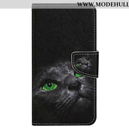 Lederhüllen Samsung Galaxy A15 5g Grünäugige Katze Mit Riemen