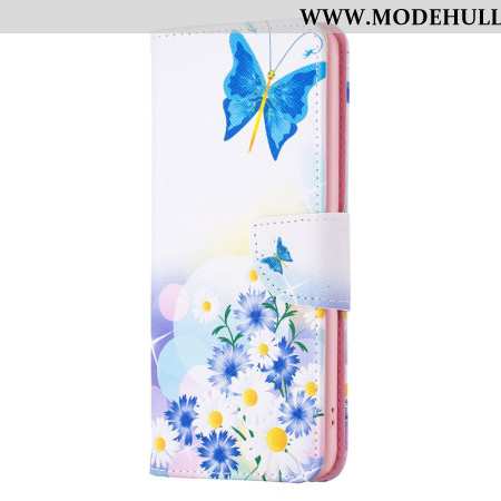 Lederhüllen Samsung Galaxy A15 Schmetterlings- Und Blumenaquarell