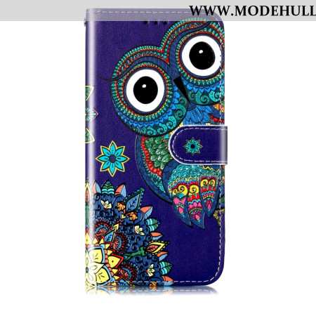 Lederhüllen Samsung Galaxy S24 5g Blaue Eule Mit Riemen