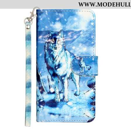 Lederhüllen Samsung Galaxy S24 5g Handyhülle Schneewolf Mit Riemen