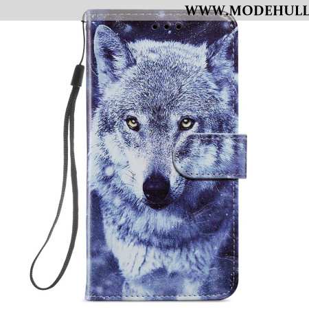 Lederhüllen Samsung Galaxy S24 5g Weißer Wolf Mit Riemen