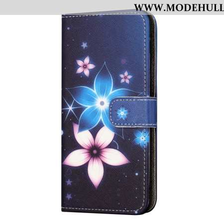 Lederhüllen Samsung Galaxy S24 Fe Handyhülle Mondblumen Mit Riemen