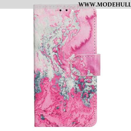 Lederhüllen Samsung Galaxy S24 Fe Handyhülle Rosa Meerwassermarmor