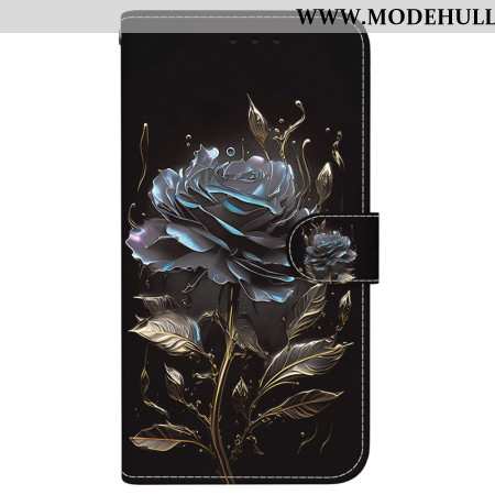 Lederhüllen Samsung Galaxy S24 Fe Handyhülle Schwarze Rose Mit Riemen