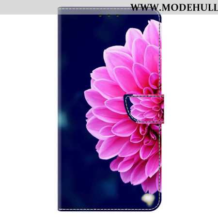 Lederhüllen Xiaomi 14 Pro Rosa Blume Auf Blauem Hintergrund