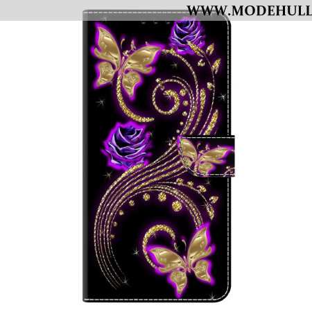 Lederhüllen Xiaomi 14 Pro Violette Blumen Und Schmetterlinge