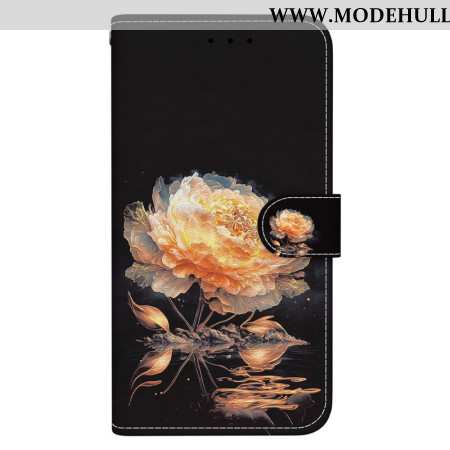 Lederhüllen Xiaomi Redmi Note 13 4g Handyhülle Goldene Pfingstrose Mit Riemen