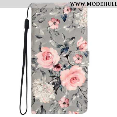 Lederhüllen iPhone 16 Plus Handyhülle Rosa Blumen Mit Riemen