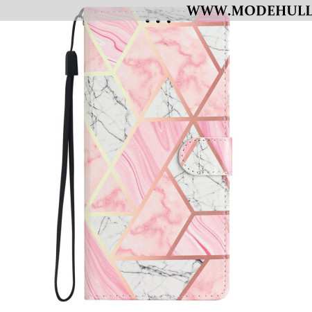 Lederhüllen iPhone 16 Plus Handyhülle Rosa Marmor Mit Riemen