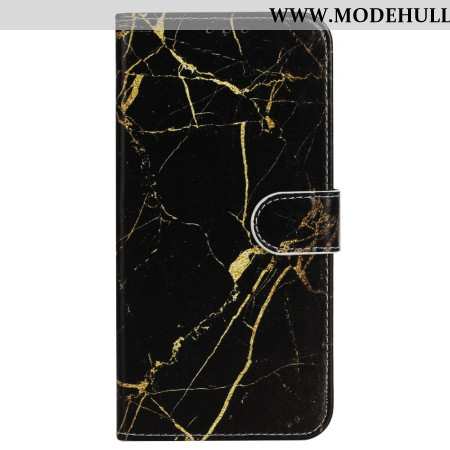 Lederhüllen iPhone 16 Plus Schwarzer Goldener Marmor