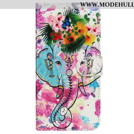 Lederhüllen iPhone 16 Pro Max Aquarell-elefant Mit Schlüsselband