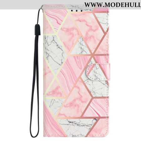 Lederhüllen iPhone 16 Pro Max Rosa Marmor Mit Riemen