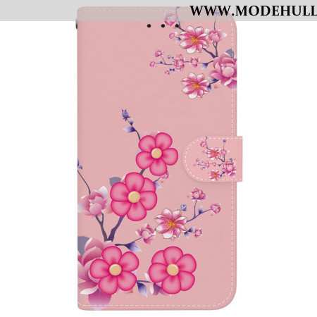 Lederhüllen iPhone 16 Pro Sakura-muster Mit Riemen